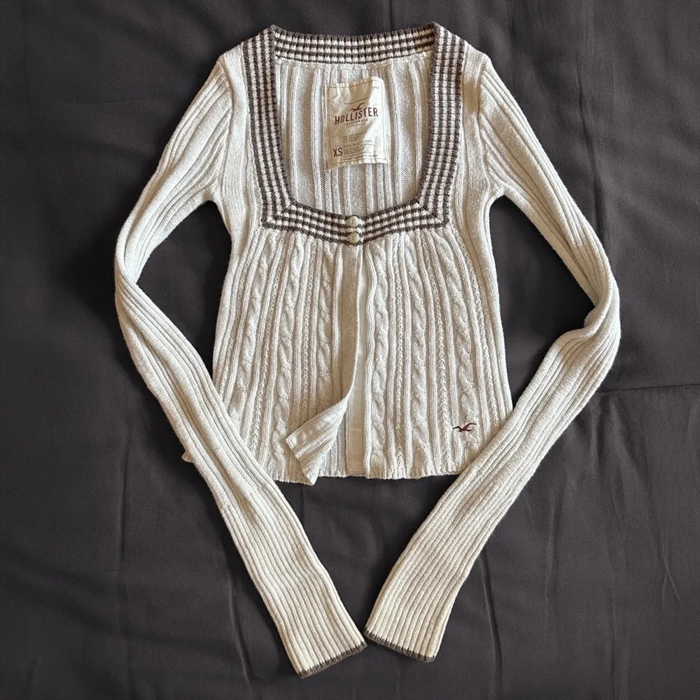 Y2K RARE Hollister Cable Knit Babydoll Cardigan Top Cardi Vintage 2000s - XXS/XS - Picture 1 of 7